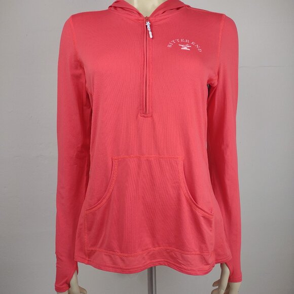 NWOT Bitter End Yacht Club coral red mesh 1/4 zip hooded pullover ladies Small - Picture 1 of 12